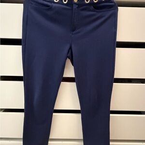 MICHAEL Michael Kors Navy and Gold Logo Detail Waistband